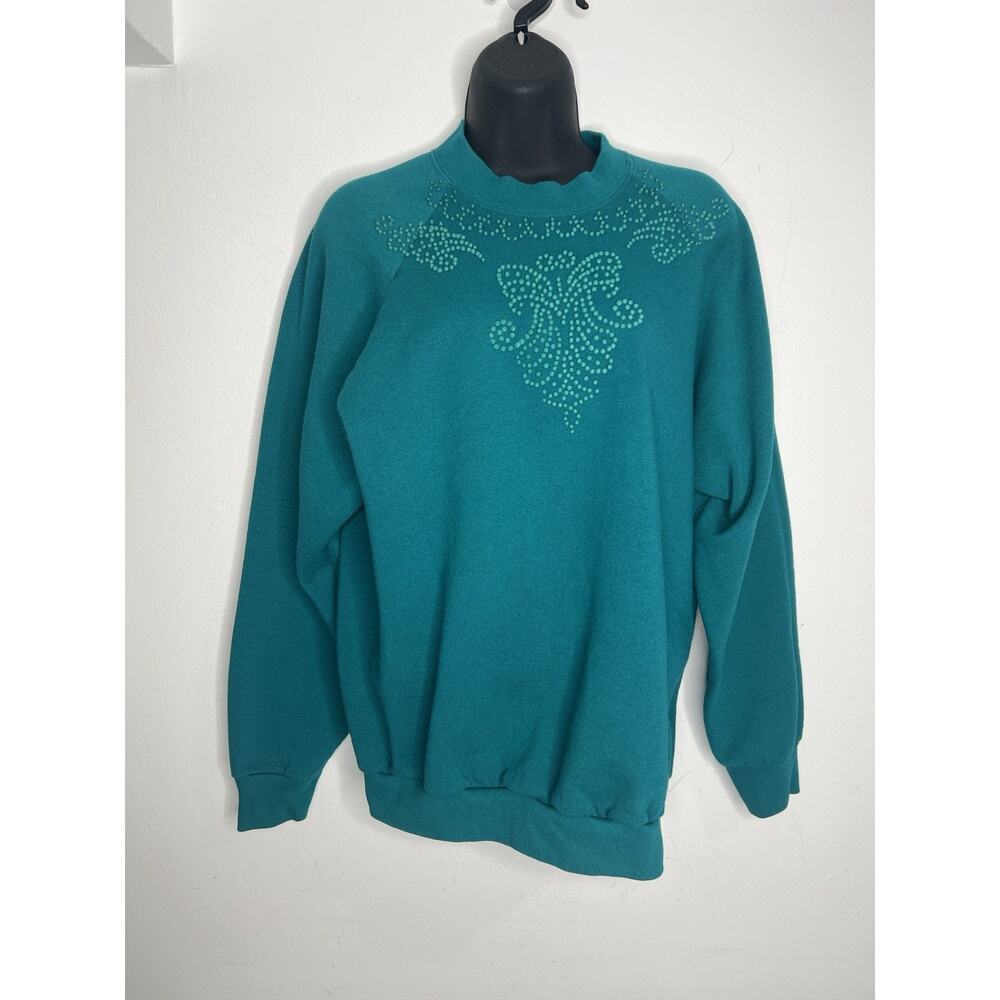 Vintage Fruit Of The Loom Crewneck Green USA Women’s Size Large Grannycore - Picture 2 of 8